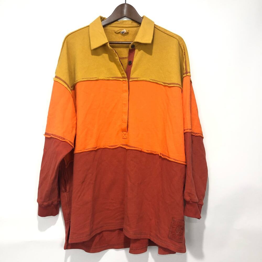 Free People Women's Freda Polo Tunic in Orange Combo Size S - Picture 3 of 10